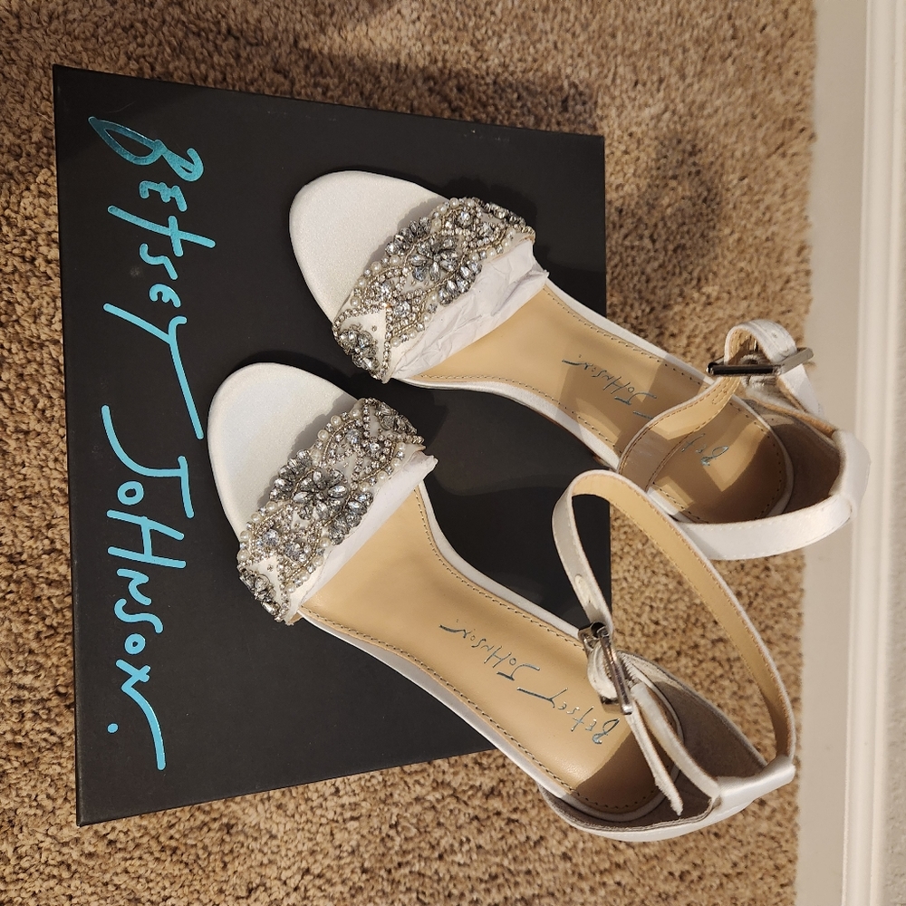 Rhinestone Embellished Satin Heels by Betsey Johnson - Picture 5 of 6